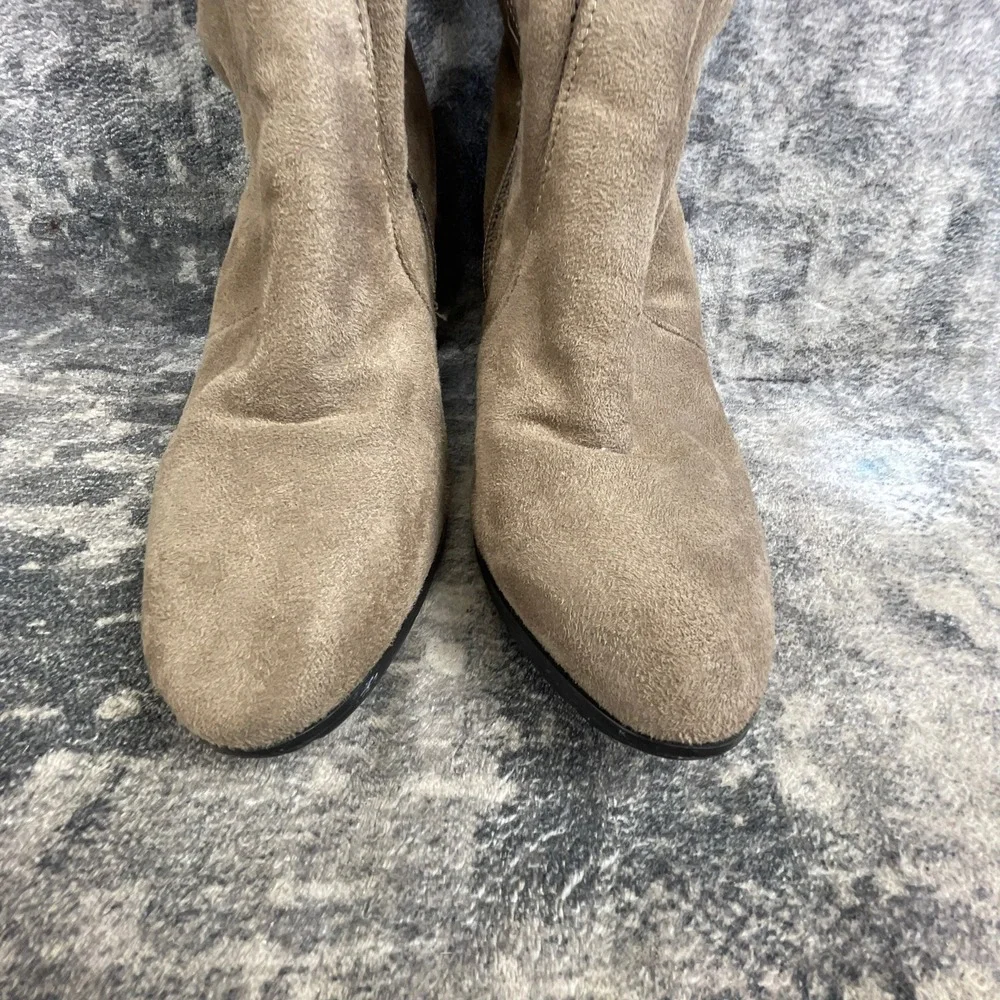 White Mountain Over The Knee Boots Women 6.5 M Khaki Suede Heel Drawstring